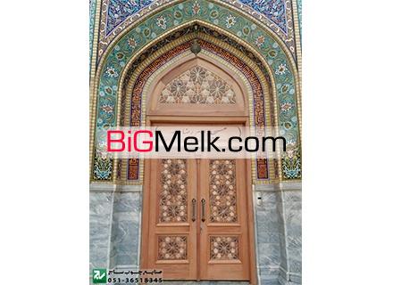 درب چوبی سنتی ورودی مسجد،نمازخانه واماکن مذهبی گره چینی
